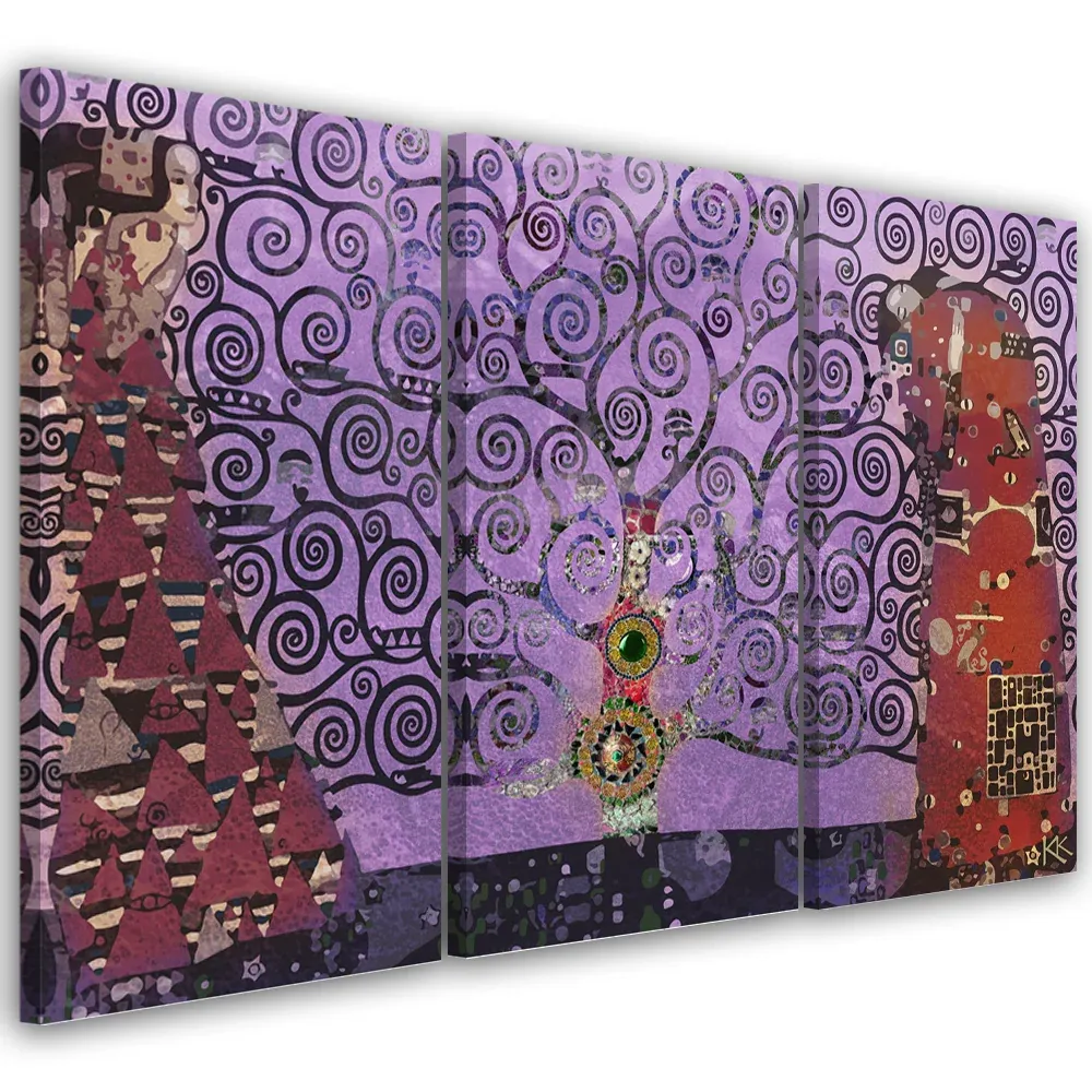 Tableau en trois parties sur toile, Arbre de Vie Violet abstrait 60x40 Feeby