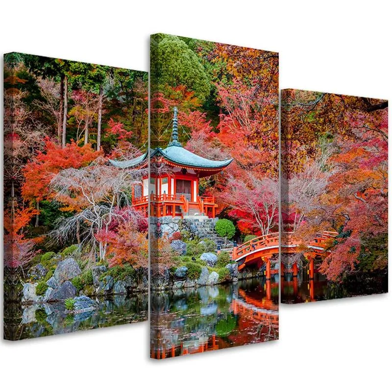 Tableau en trois parties sur toile, jardin japonais 60x40 Feeby