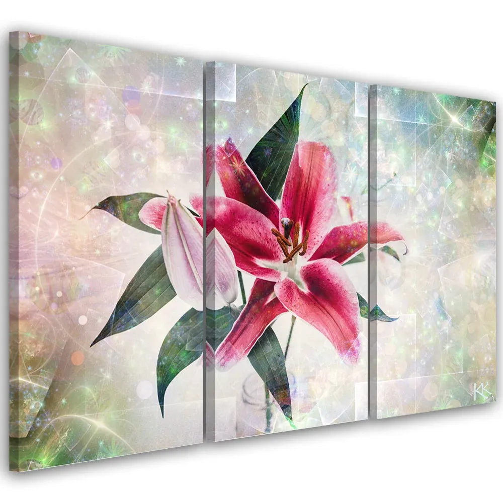 Tableau en trois parties sur toile, Lys rose 60x40 Feeby
