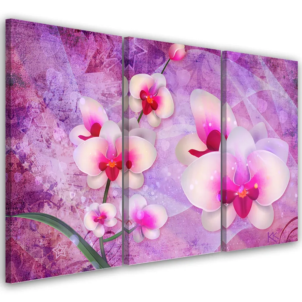 Tableau en trois parties sur toile, motif abstrait d'orchidée 60x40 Feeby