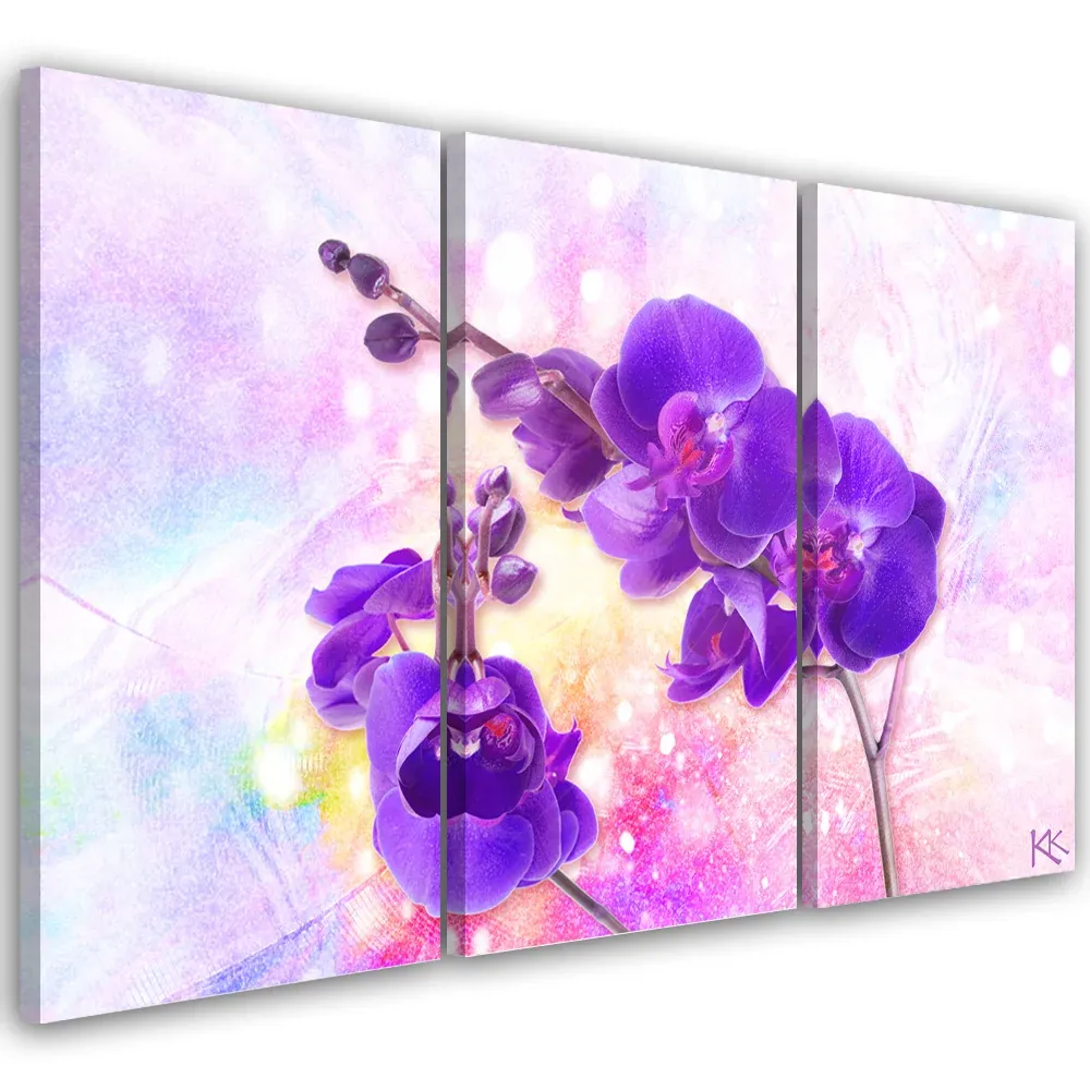 Tableau en trois parties sur toile, orchidée violette 60x40 Feeby