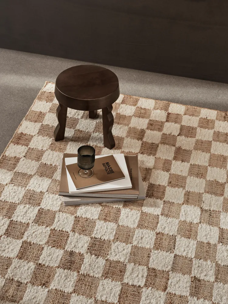Check Wool Jute Rug - Off-White/Natural 140 Ferm Living - COM
