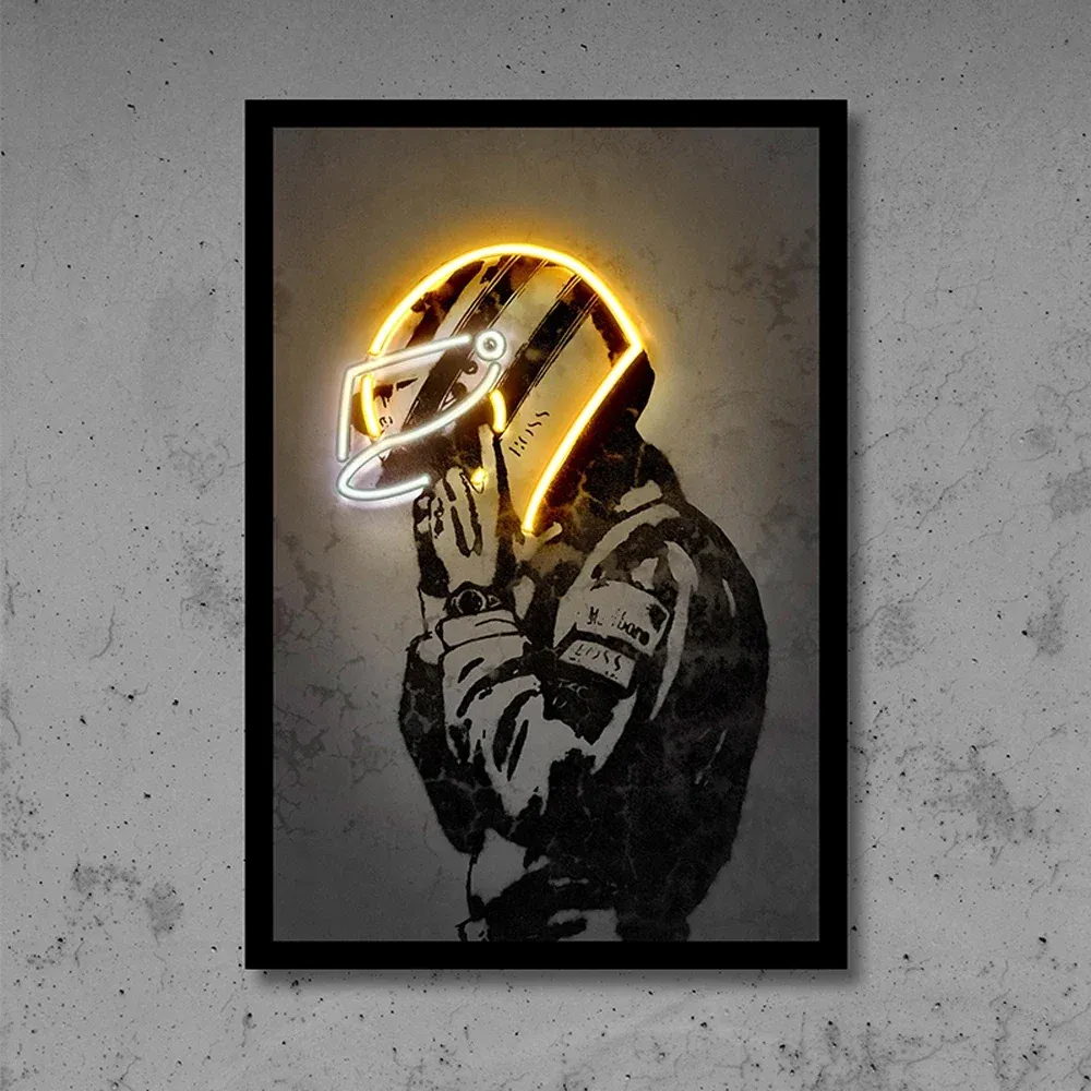 Affiche Ayrton Senna Casque Néon Jaune fine art fance