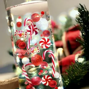 Candyland de Noël "Flottant" : Cannes de Bonbon, Sucettes, Perles Rouges & Blanches, avec Gemmes Festives - Décorations de...
