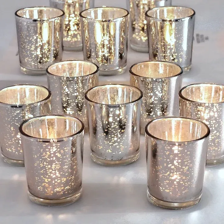 Porte-bougie votive et bougie chauffe-plat en verre argenté au mercure Floating Pearls | Vase Pearlfection