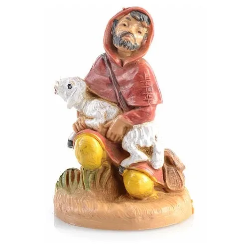 Berger agenouillé avec un mouton n° 35 pour la crèche Fontanini 6,5 cm