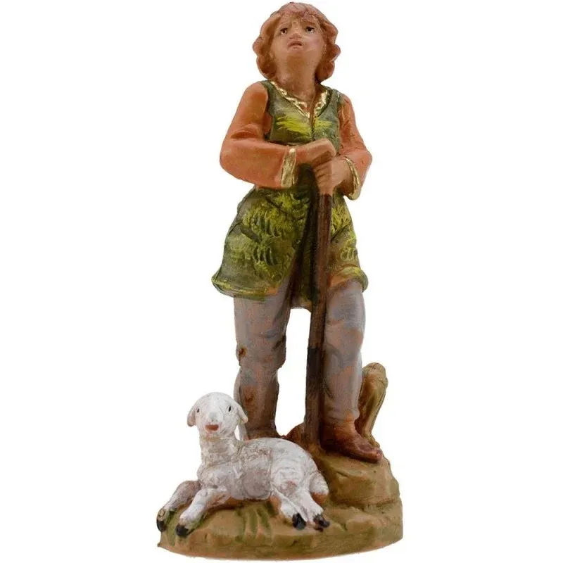 Berger avec bâton et mouton n° 974 pour crèche Fontanini 9,5 cm
