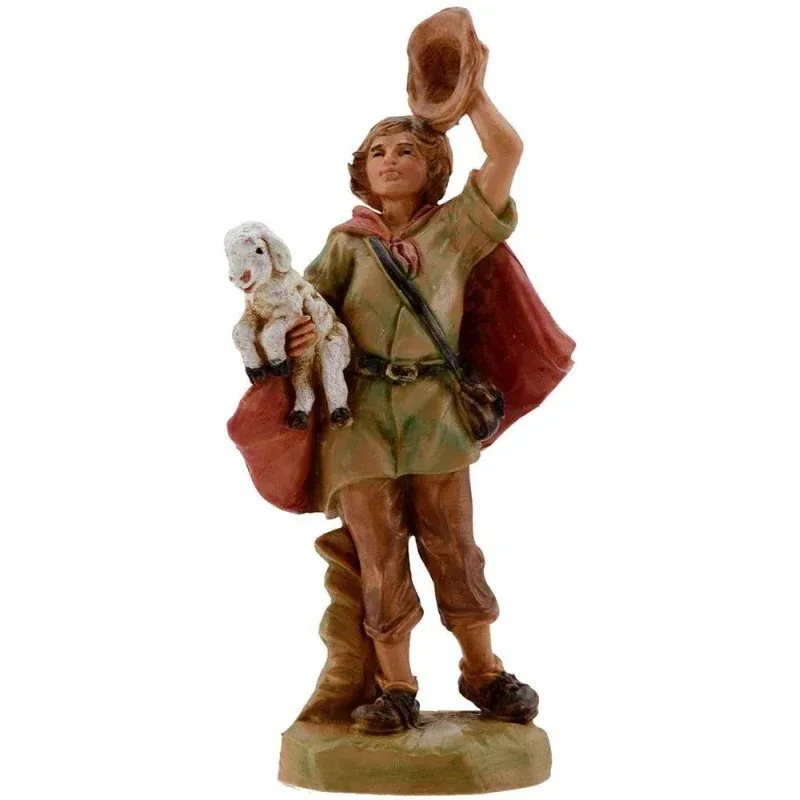 Berger avec chapeau et mouton n° 988 pour crèche Fontanini 9,5 cm