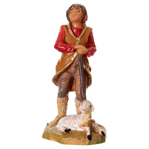 Berger avec mouton assis n° 53 pour crèche Fontanini 6,5 cm