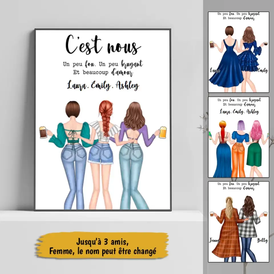 Jusqu'à 3 amis, Cadeau personnalisé pour les amis, idee cadeau amis fille, message cadeau amis, cadeau ami anniversaire Ge...
