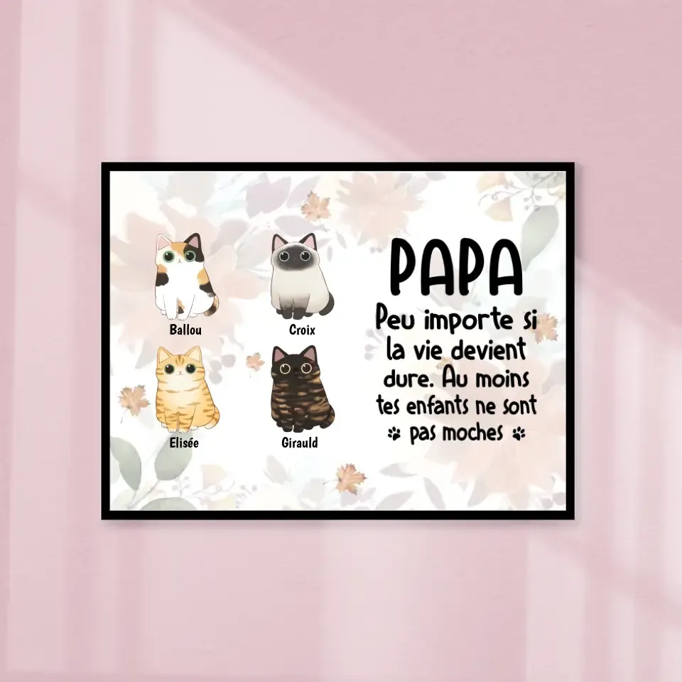 Jusqu'à 9 Chats, Poster encadré en bois personnalisée, cadeau pour Papa Chat, Peu importe Si La vie devient dure Gelato