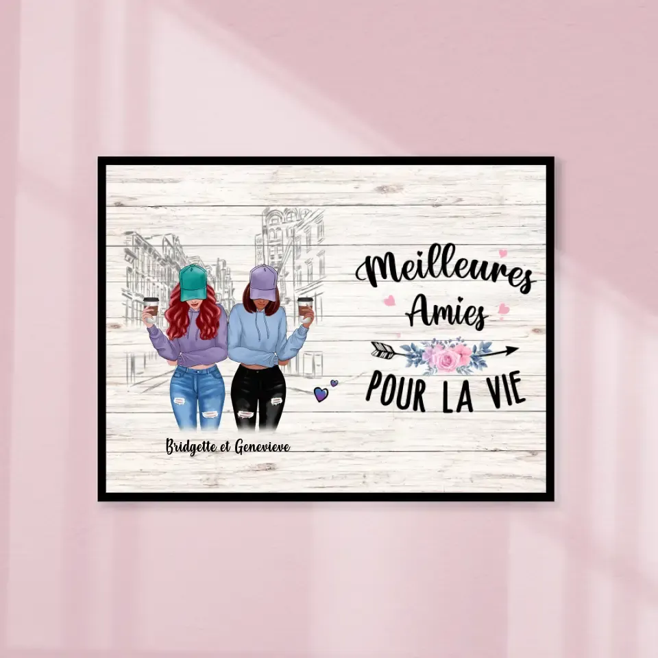 Jusqu'à 5 filles, Poster encadré en bois personnalisée, cadeau pour Sœurs, amies, Meilleures amies Pour La vie Gelato