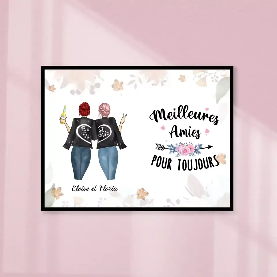 Jusqu'à 3 filles, Poster encadré en bois personnalisée, Toile cadeau pour Sœurs, amies, Meilleures amies Pour Toujours Gelato