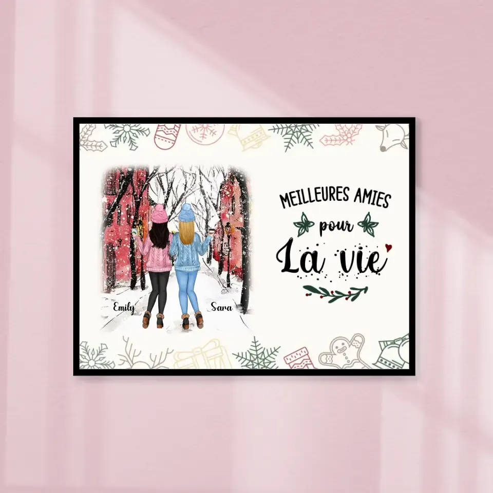 Jusqu'à 5 filles, Poster encadré en bois personnalisée, Noël cadeau pour Sœurs, meilleures amies pour la vie Gelato