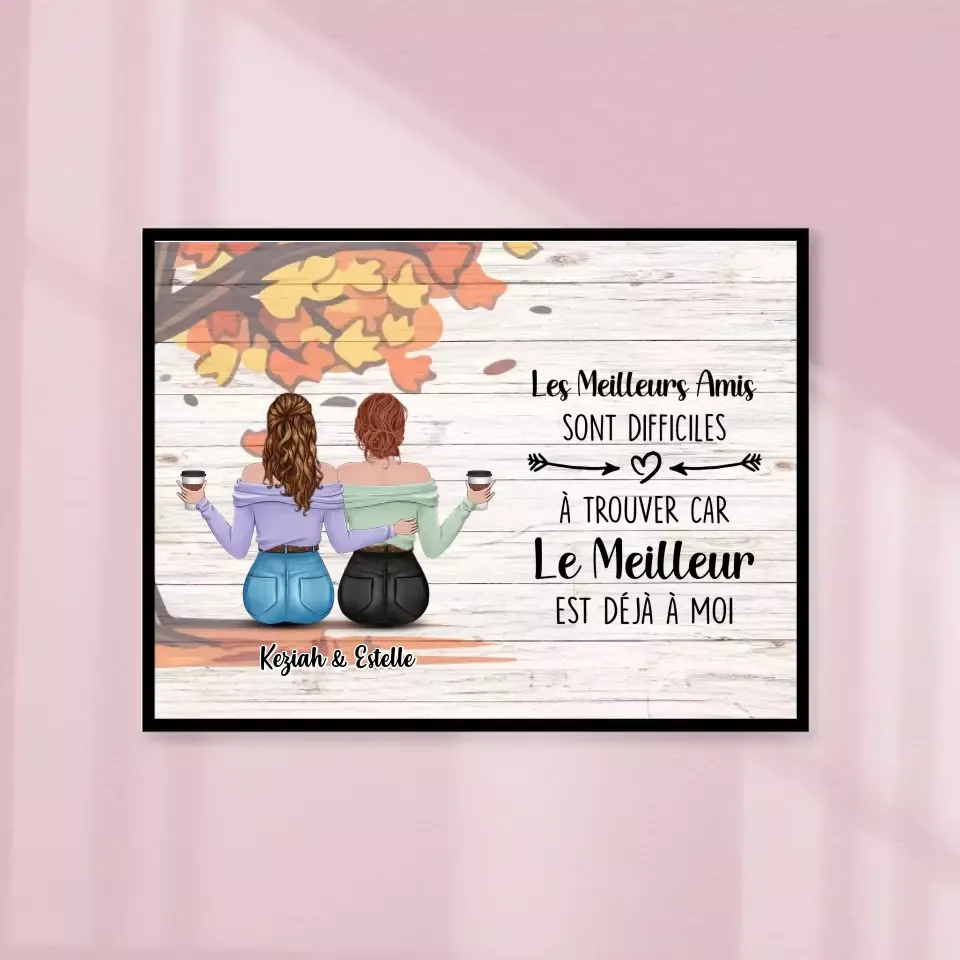 Poster encadré en bois personnalisée, automne cadeau pour Sœurs, amies, Meilleurs Amies Sont Difficiles À Trouver Car Gelato