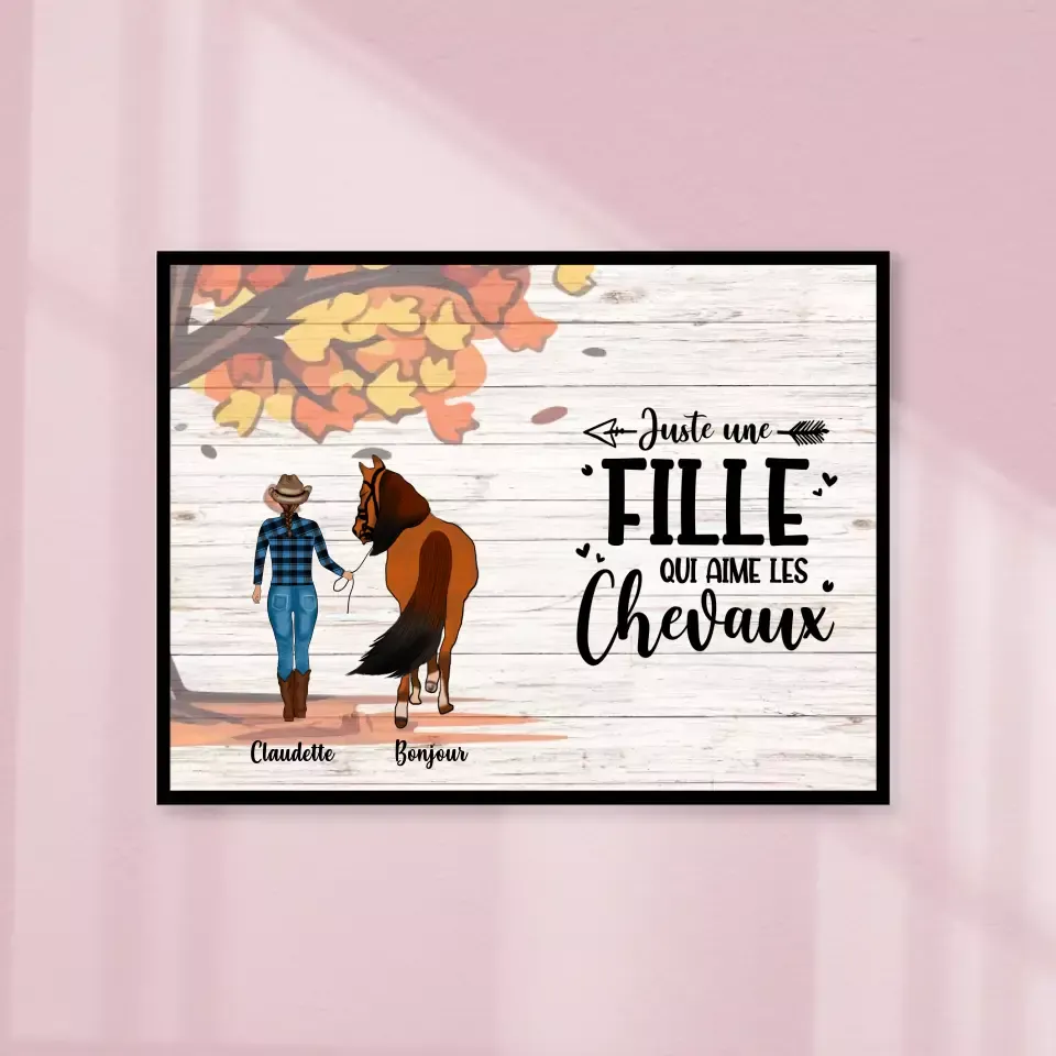 Poster encadré en bois personnalisée, cadeau pour maman cheval, fête des mères, Femme, Fille Aime Chevaux Gelato