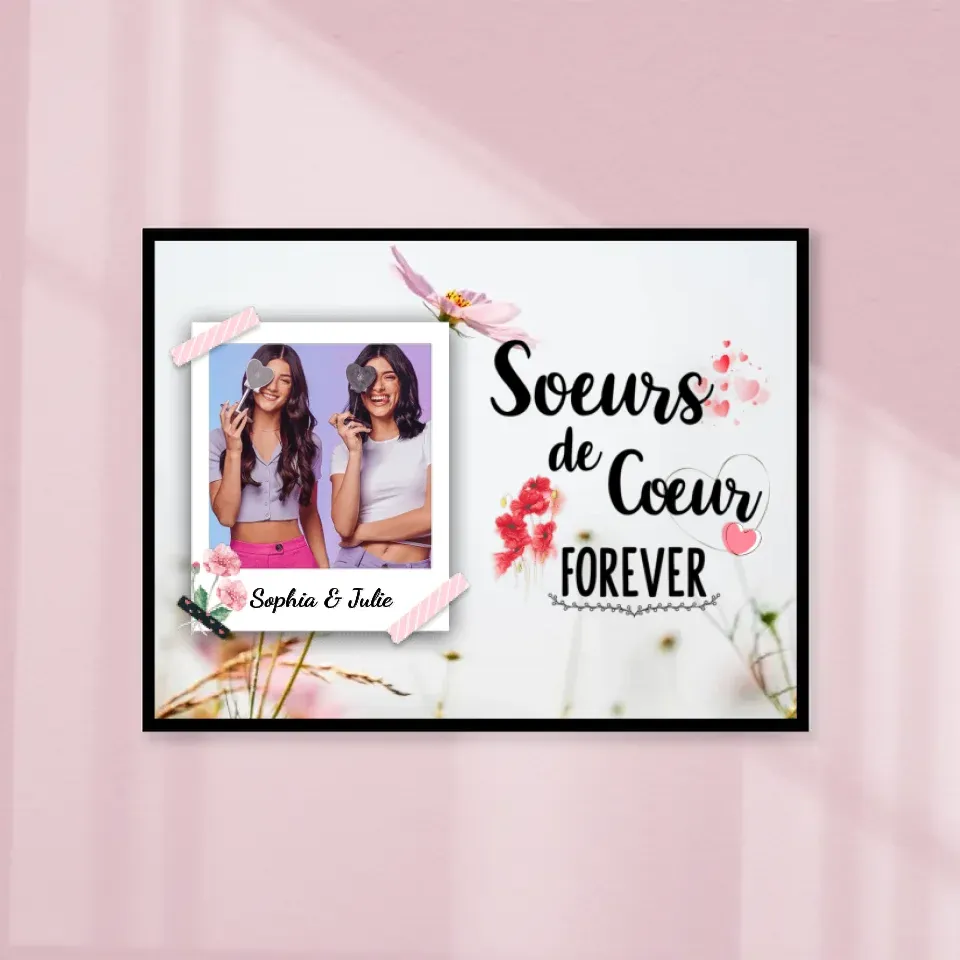 Poster encadré en bois personnalisée, cadeau pour amies, sœurs, jusqu'à 4 photos, sœurs de cœur forever Gelato