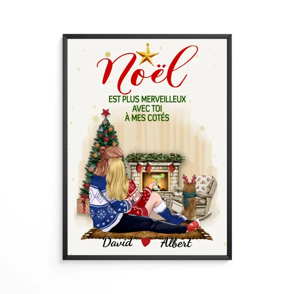 Poster encadré en bois personnalisée, cadeau pour Couple, femme, mari, maman et papa chien, noël est plus merveilleux Gelato