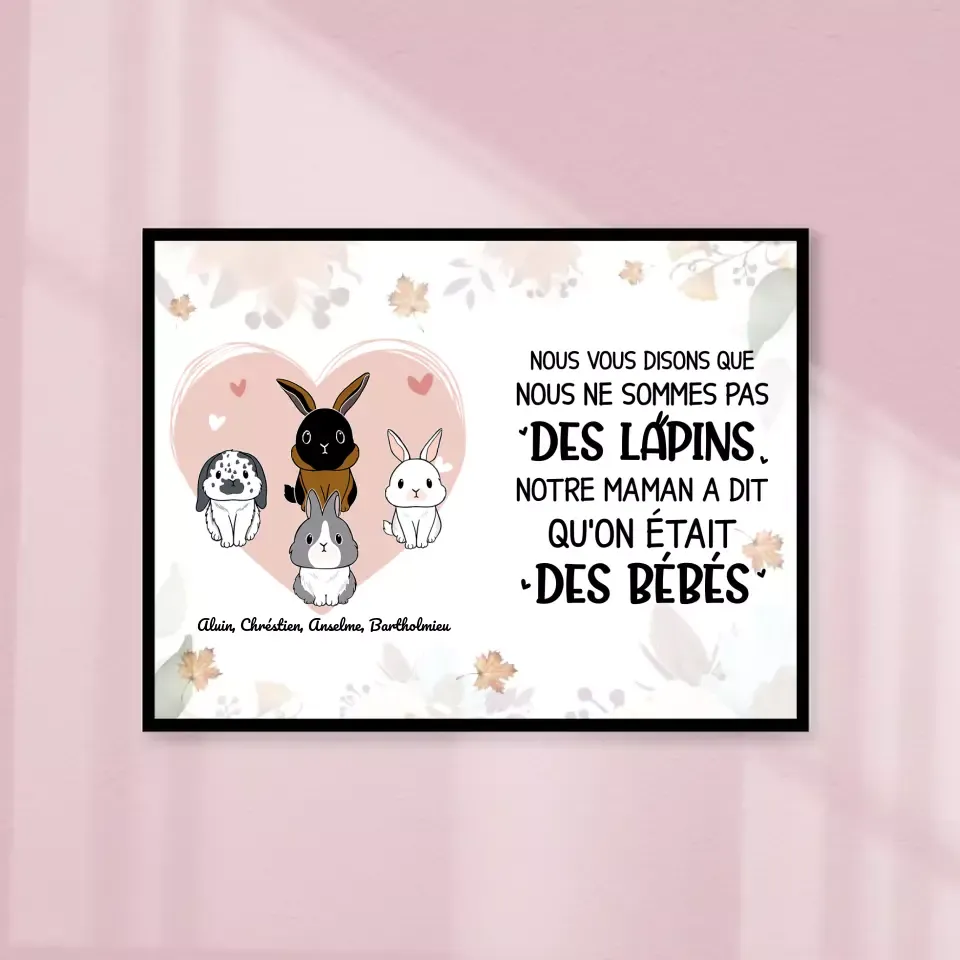 Poster encadré en bois personnalisée, cadeau pour Maman lapin, Jusqu'à 9 lapins, Maman dit Qu'on Était Des Bébés Gelato
