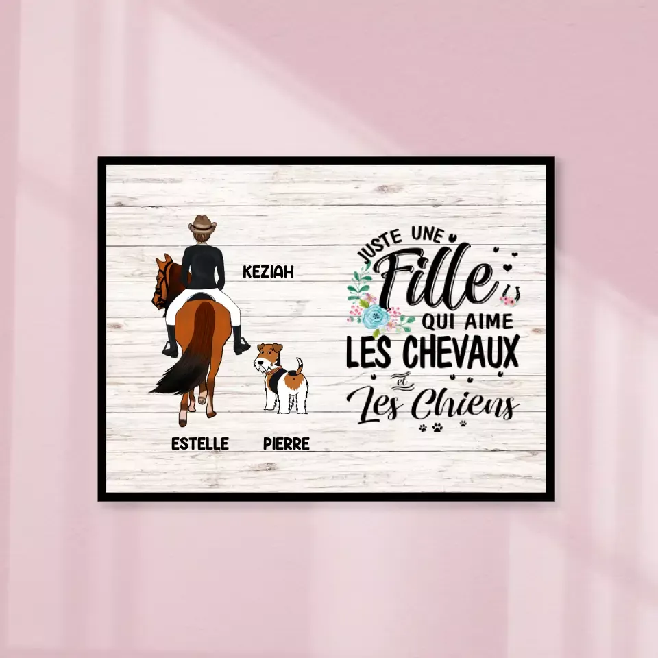 Poster encadré en bois personnalisée, cadeau pour maman cheval et chien, Femme, Fille Qui Aime Chevalx Les Chiens Gelato