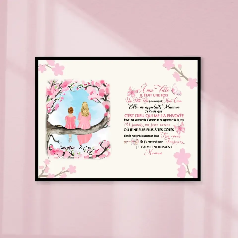 Poster encadré en bois personnalisée, cadeau pour fille, mère et fille, À ma fille il estail une fois Gelato