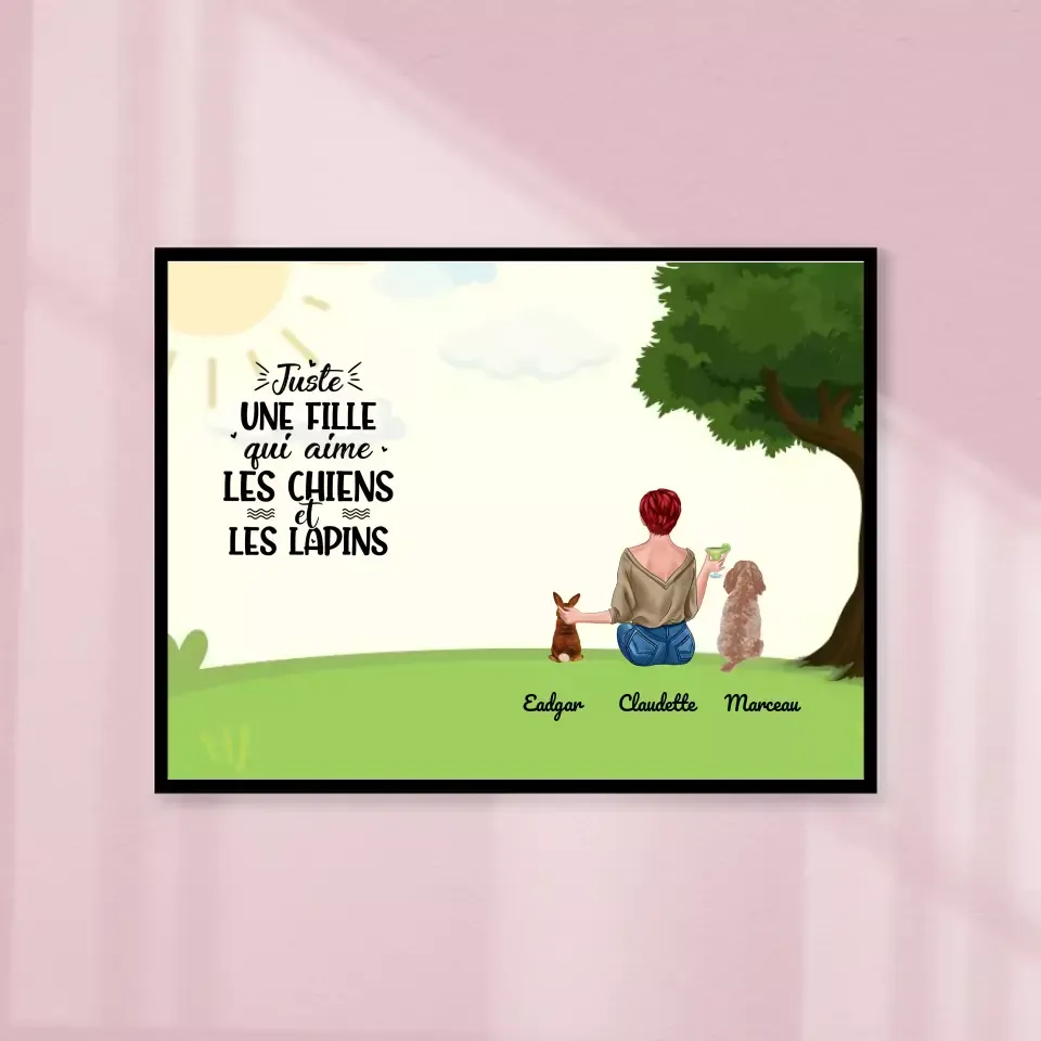 Poster encadré en bois personnalisée, cadeau pour Maman lapin, Maman Chien, Femme, Fille Qui Aime Lapins, Chiens Gelato