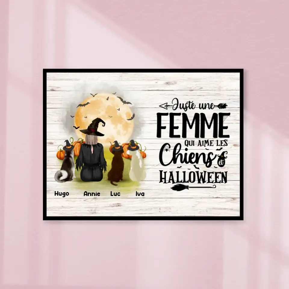 Poster encadré en bois personnalisée, Halloween cadeau pour maman chien, Femme, Fille Qui Aime Chiens et Halloween Gelato
