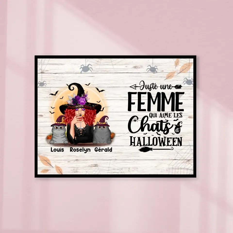 Poster encadré en bois personnalisée, Halloween cadeau pour maman Cat, Femme, Fille Qui Aime Chats et Halloween Gelato