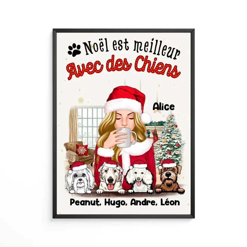 Poster encadré en bois personnalisée, noël cadeau pour maman chien, noël est meilleur avec des chiens Gelato