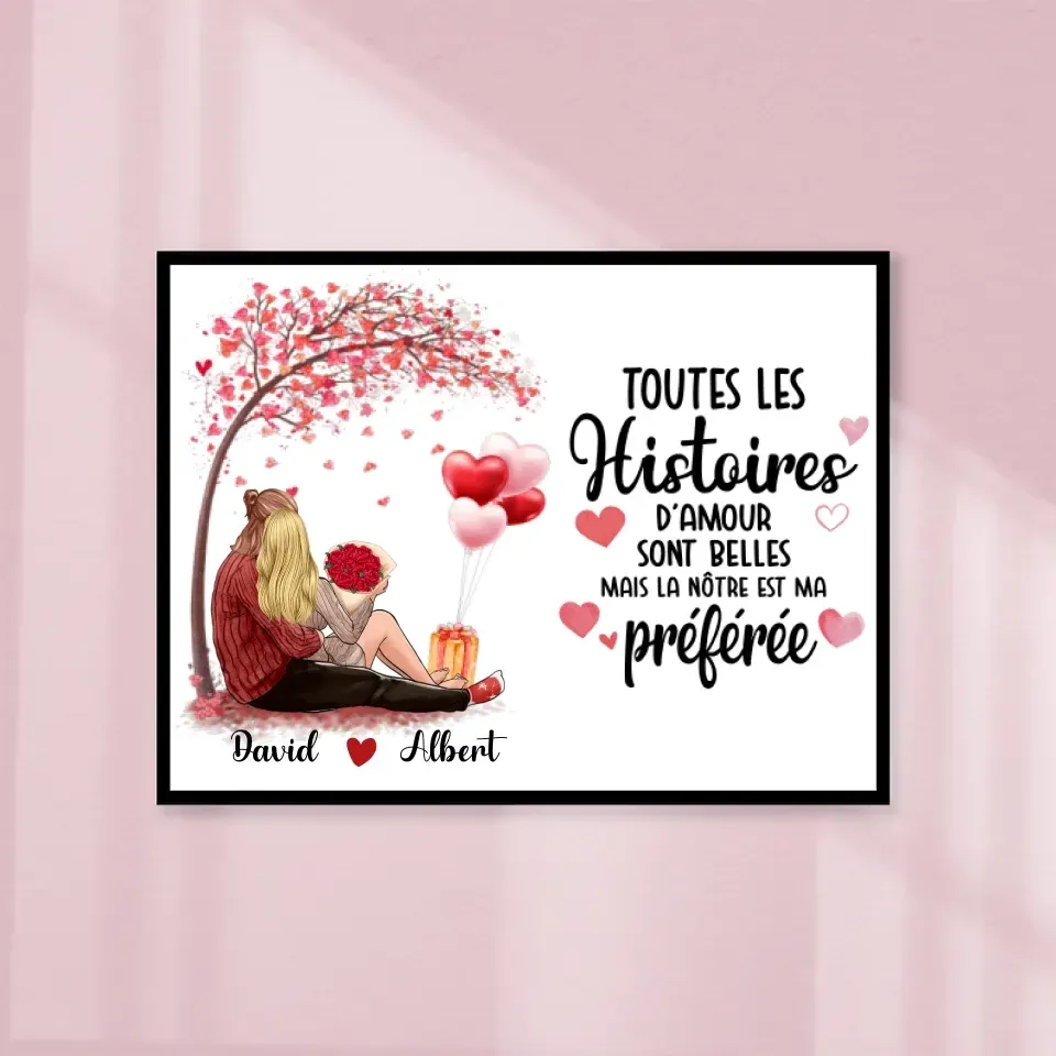 Poster encadré en bois personnalisée, noël cadeau pour Couple, femme, mari, toutes les histoires d'amour sont belles Gelato