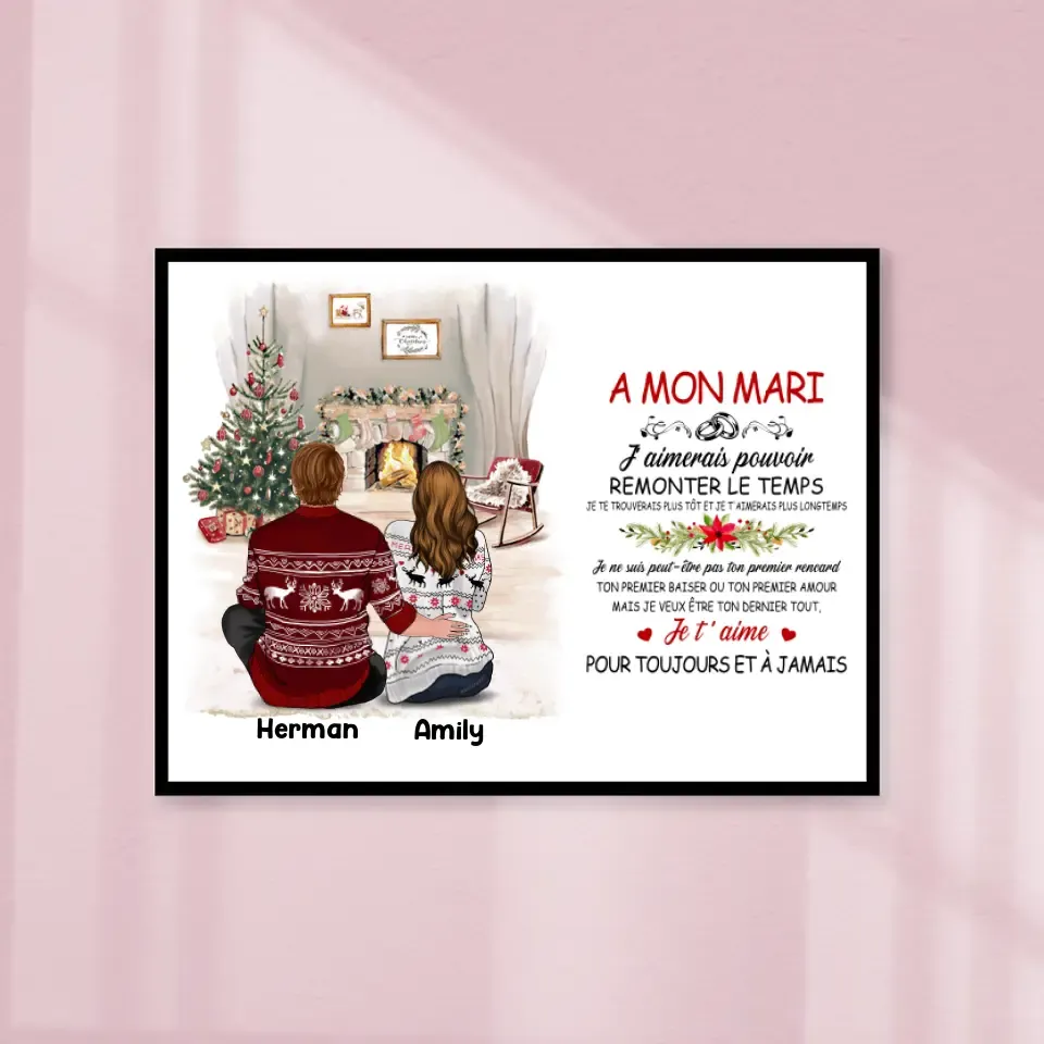 Poster encadré en bois personnalisée, Noël cadeau pour Couple, épouse, mari, À Mon Mari Jet' Aime Pour Toujours Gelato