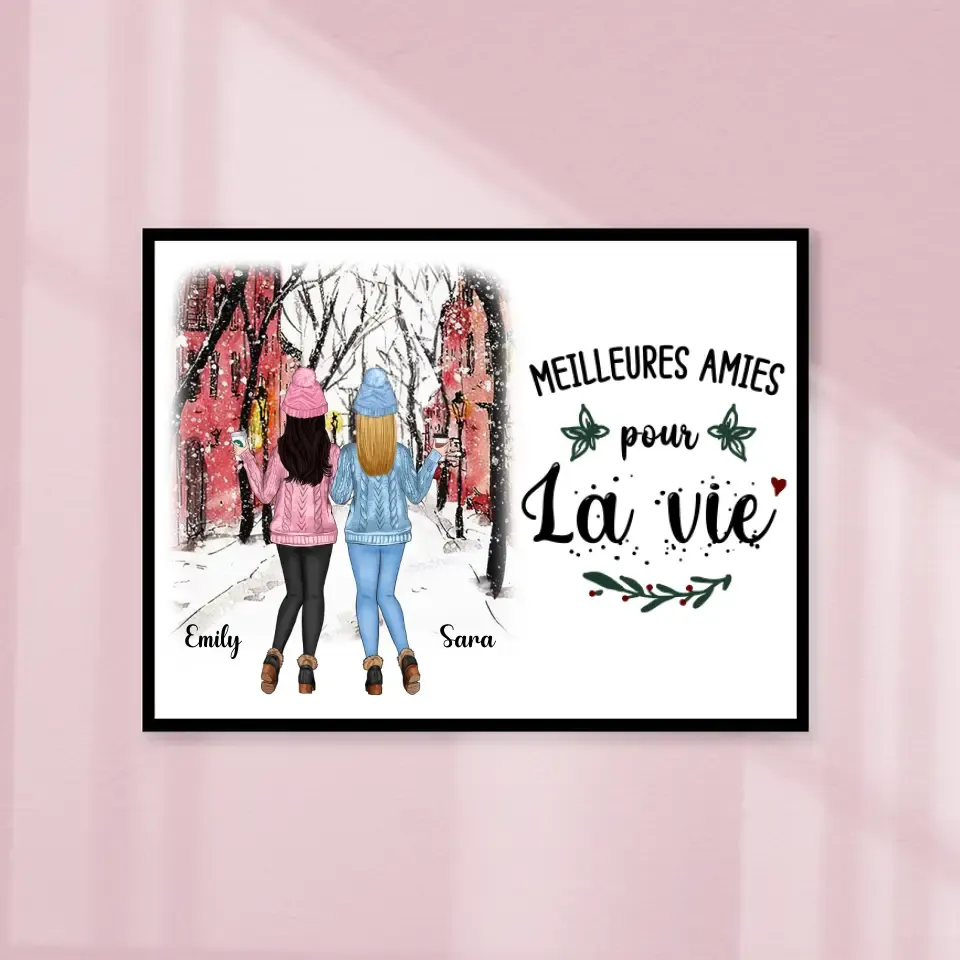 Poster encadré en bois personnalisée, Noël cadeau pour amies, Sœurs, Jusqu'à 6 filles, Meilleures Amies Pour La Vie Gelato