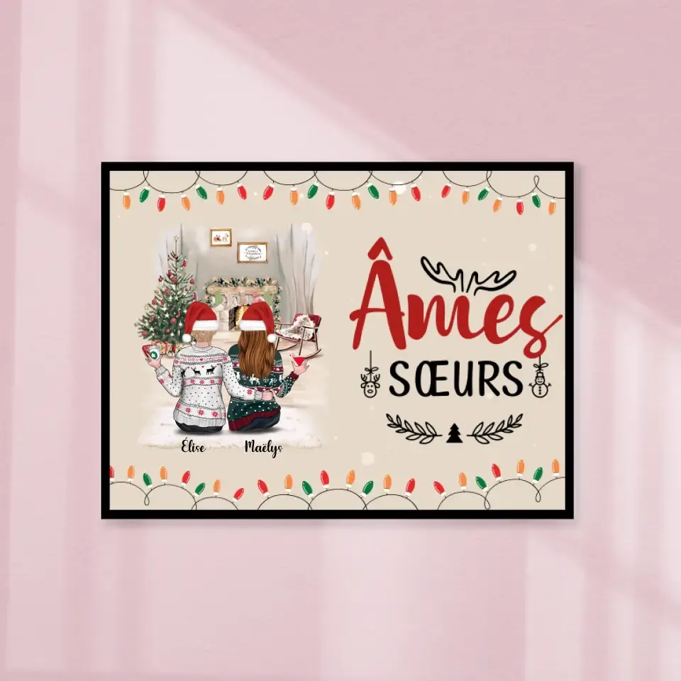 Poster encadré en bois personnalisée, Noël cadeau pour Sœurs, amies, Meilleurs Amies, Jusqu'à 5 filles, Âmie Sœurs Gelato