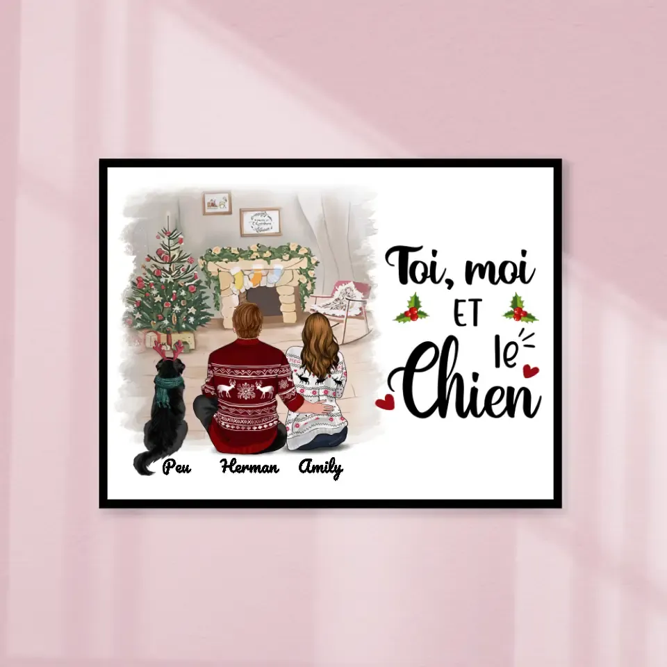 Poster encadré en bois personnalisée, Noël cadeau pour Maman et Papa Chien, Noël est Meilleure Avec des chiens Gelato