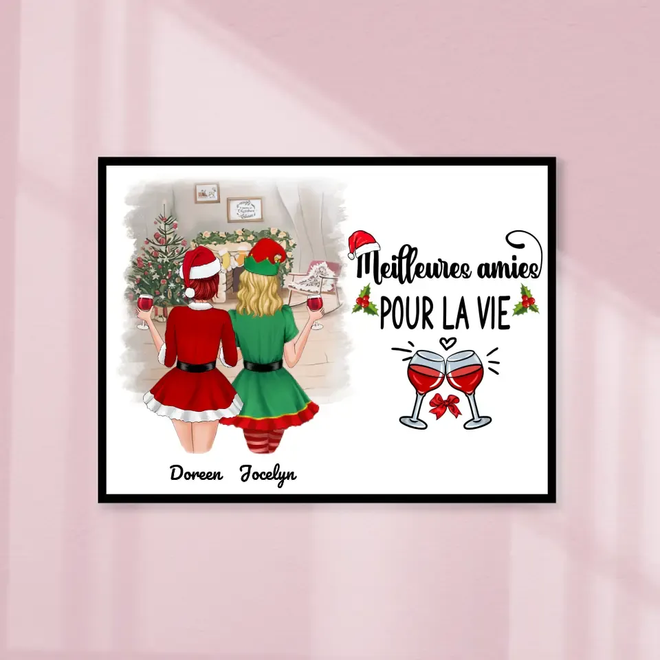 Poster encadré en bois personnalisée, Noël cadeau pour amies, Sœurs, Jusqu'à 5 filles, Meilleures Amies Pour La Vie Gelato