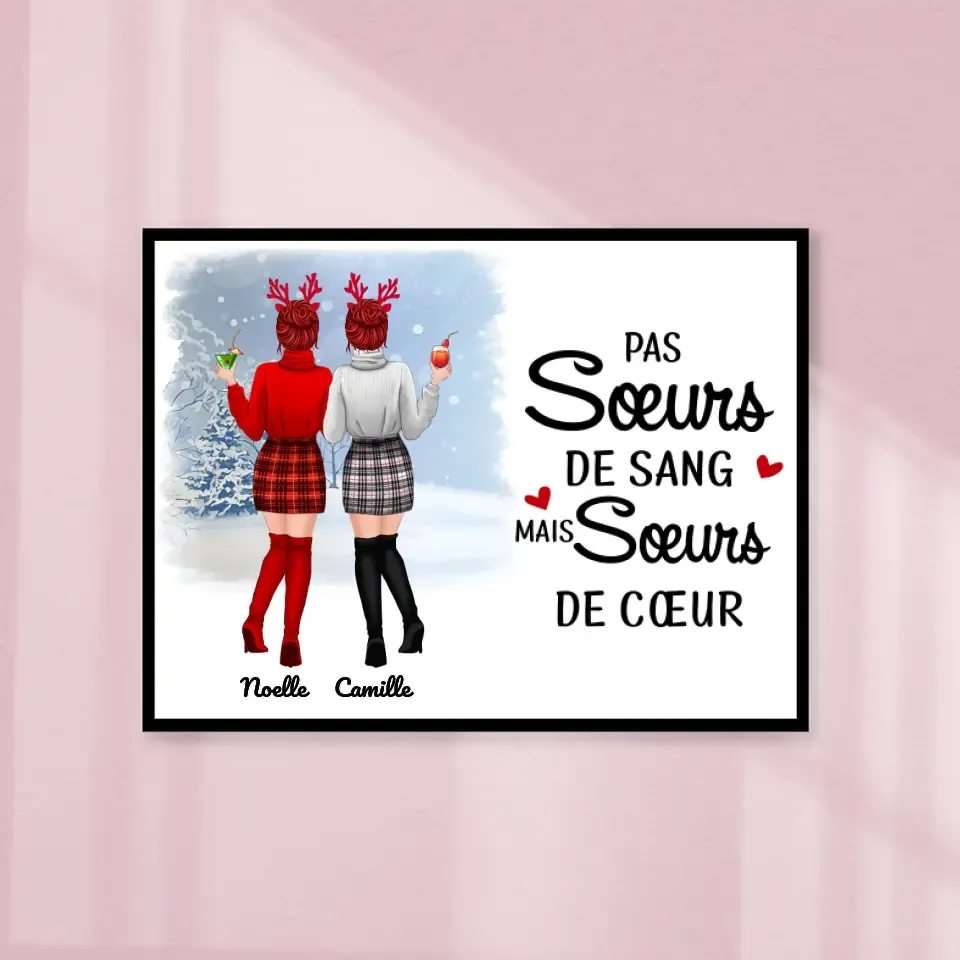 Poster encadré en bois personnalisée, Noël cadeau pour amie, Pas Sœurs De Sang Mai Sœurs De Cœur Gelato