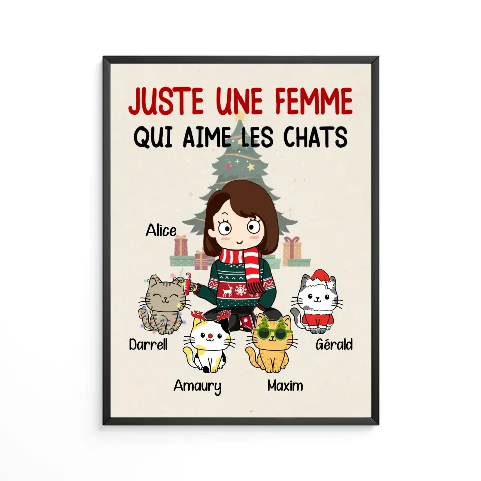 Poster encadré en bois personnalisée, Noël cadeau pour Maman Chat, Mignons Chats, Femme, Fille Qui Aime Les Chats Gelato