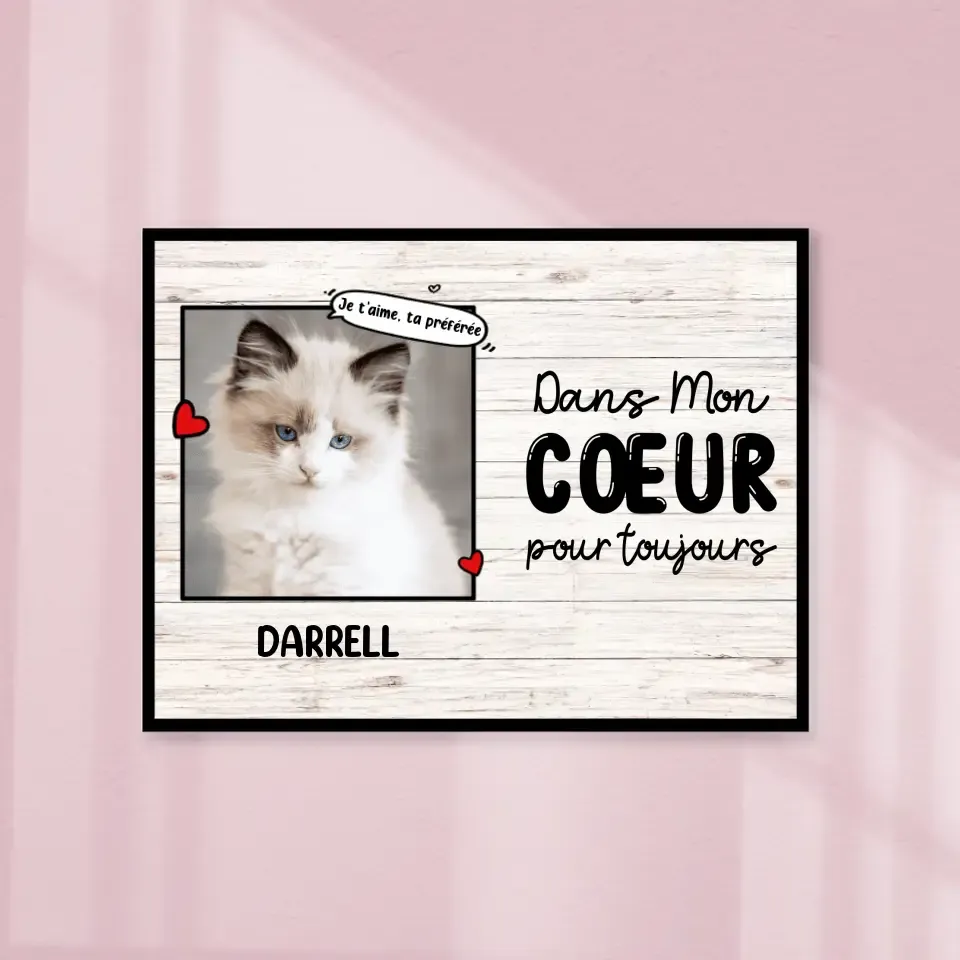 Poster encadré en bois personnalisée, Photo Noël cadeau pour chien, chat et animal amoureux, Dans Mon Cœurs Gelato