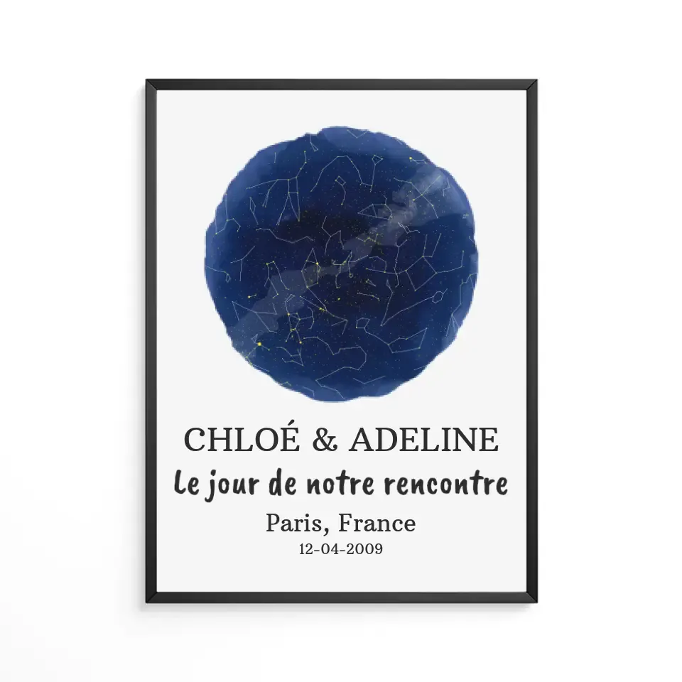 Poster personnalisée carte des étoiles, affiche personnalisée, Le jour de notre rencontre Gelato