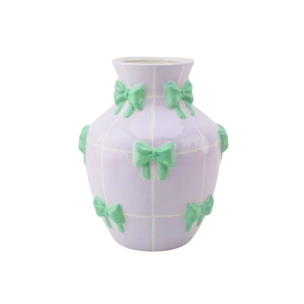 Vase à anses, céramique, vert/violet, 14 x 14 x 19 cm, effet 3D Housevitamin
