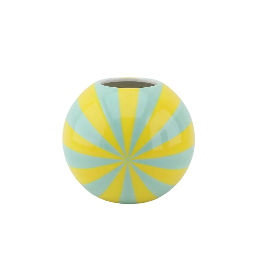 Vase de table sphérique en céramique jaune, verte et multicolore, 20 x 20 x 17 cm Housevitamin