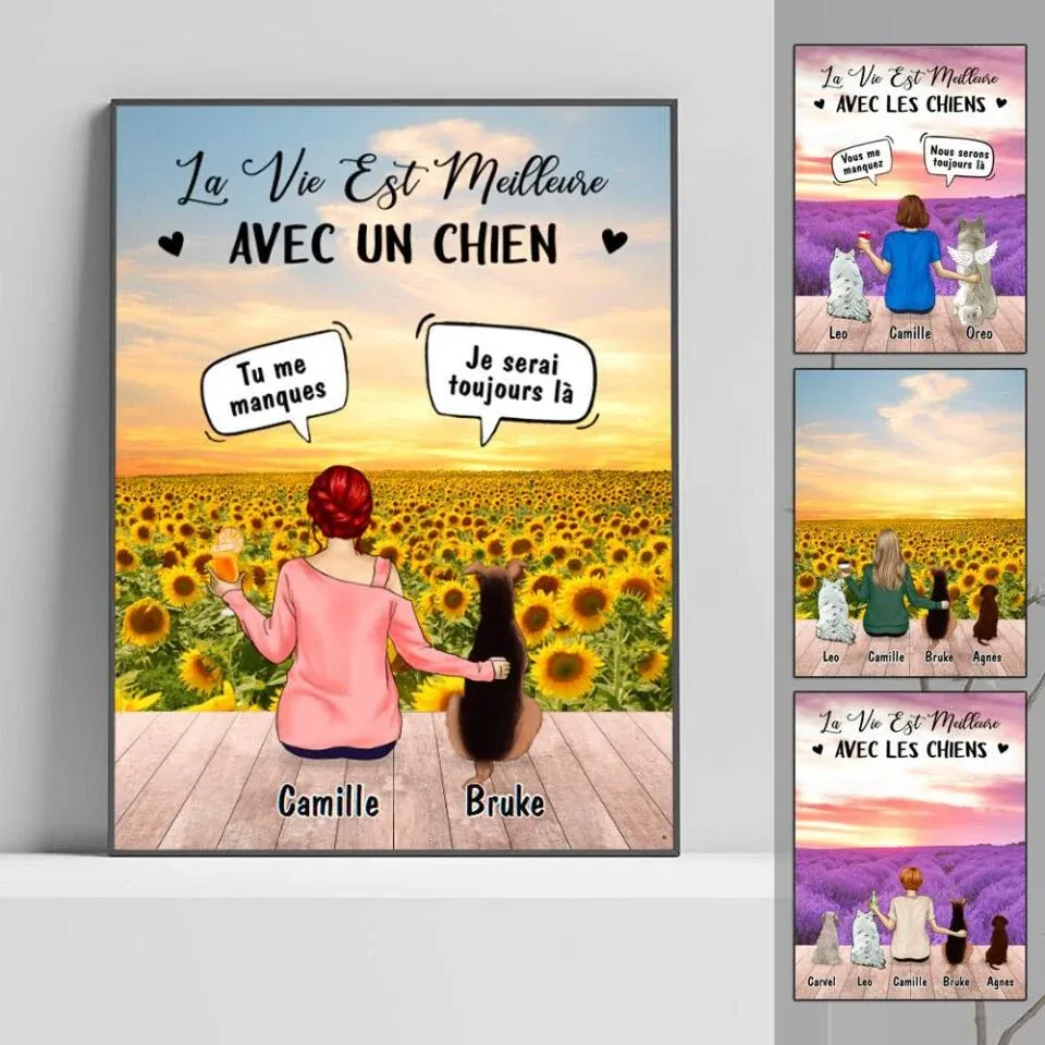 Jusqu'à 4 chiens, Poster premium personnalisée pour les amoureux des chiens, je serai toujours là