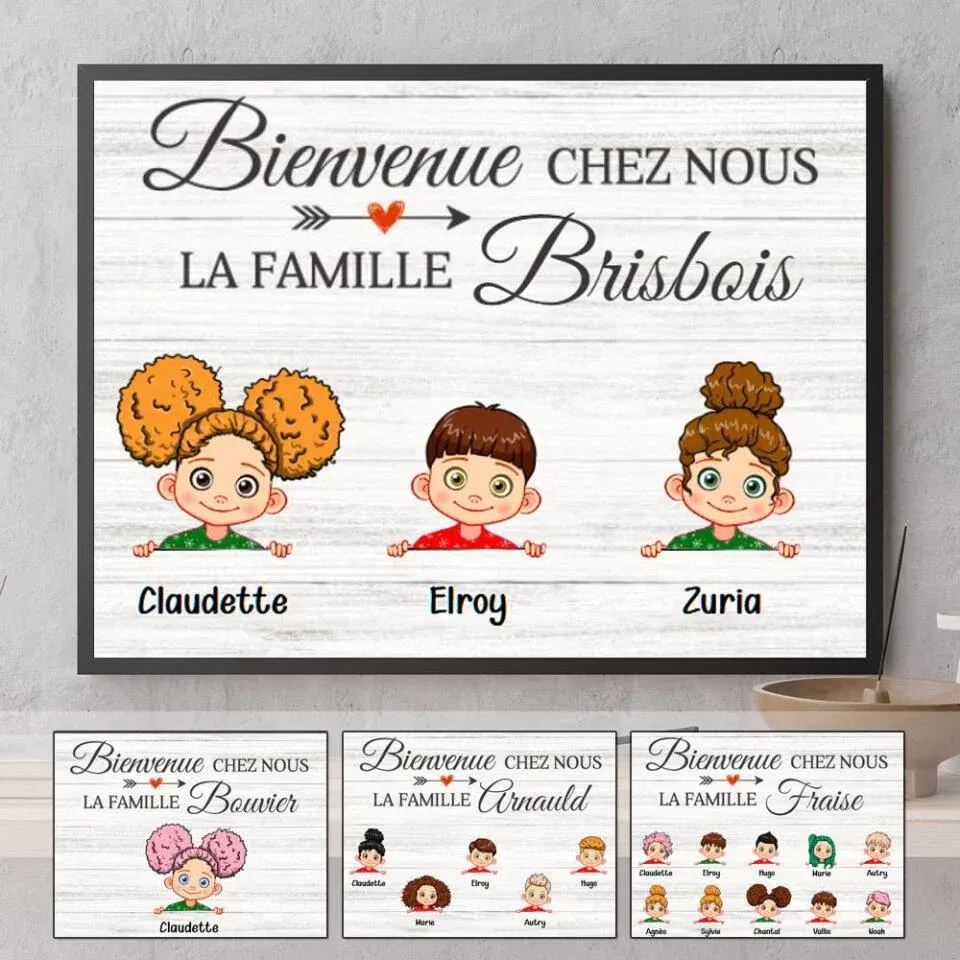 Jusqu'à 10 enfants, Poster personnalisée, Cadeau pour la grand-mère, le grand-père, Bienvenue à la famille