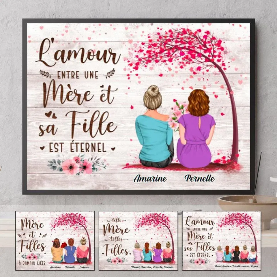 Jusqu'à 4 filles, Mère et Filles poster personnalisée, l'amour entre une mère et ses enfants est éternel