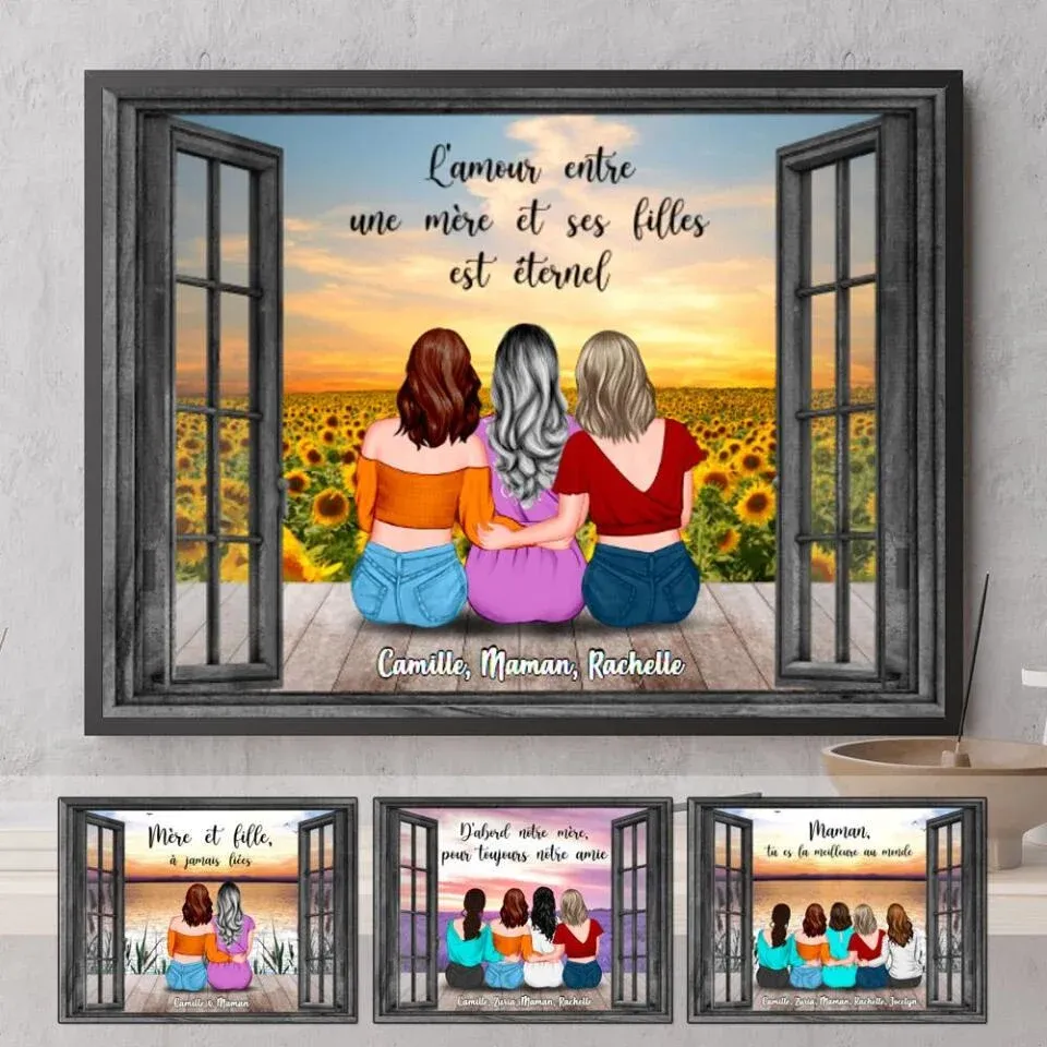 Jusqu'à 4 filles, Poster personnalisée, Anniversaire, Cadeau de fête des mères pour les mères, les filles