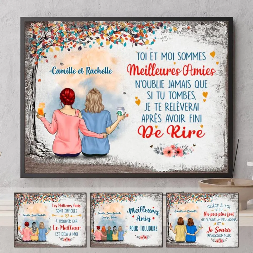 Jusqu'à 5 filles, Poster personnalisée, Cadeau pour les meilleurs amis, Toi et moi sommes meilleures amies