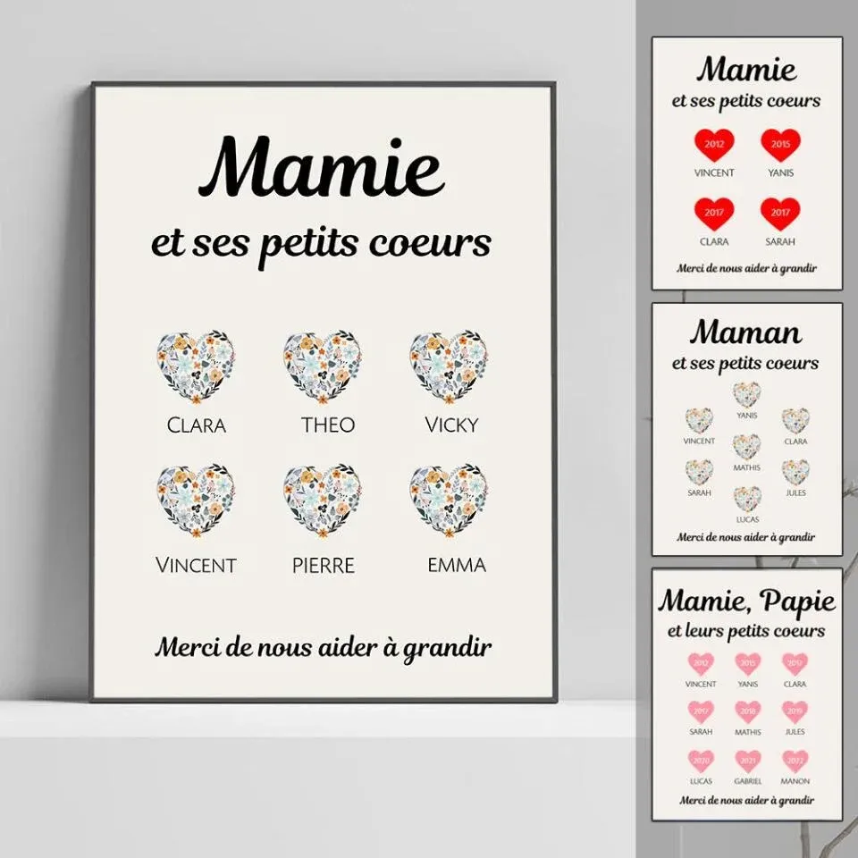 Jusqu'à 9 petits-enfants, Affiche mamie personnalisée, Cadeau mamie, Fête des grand mère, Affiche nom de famille personnalisé
