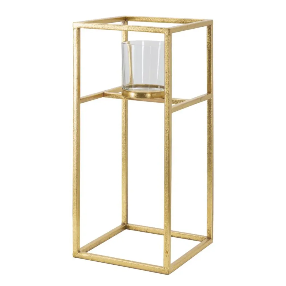 Bougeoir doré de forme carrée avec insert en verre Mauro Ferretti