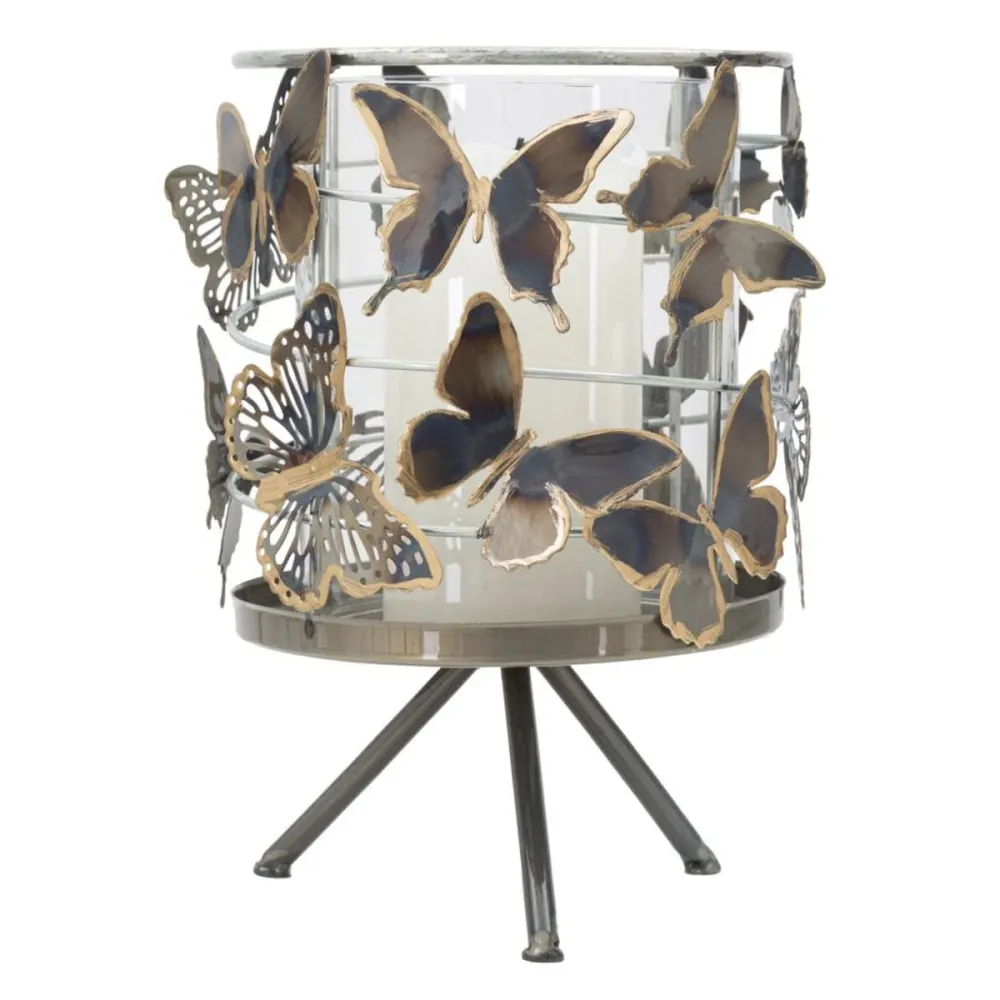 Bougeoir papillon en spirale, en métal et verre Mauro Ferretti