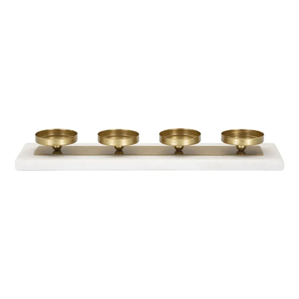 Bougeoir rectangulaire doré avec base en marbre pour 4 bougies Mauro Ferretti